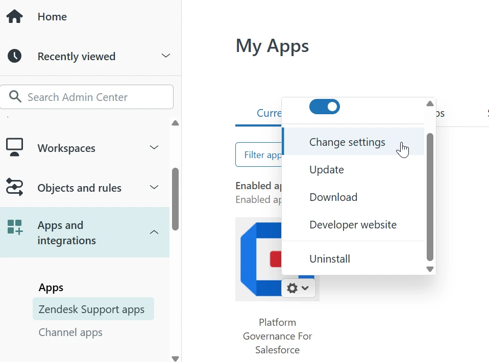 Zendesk App Menu