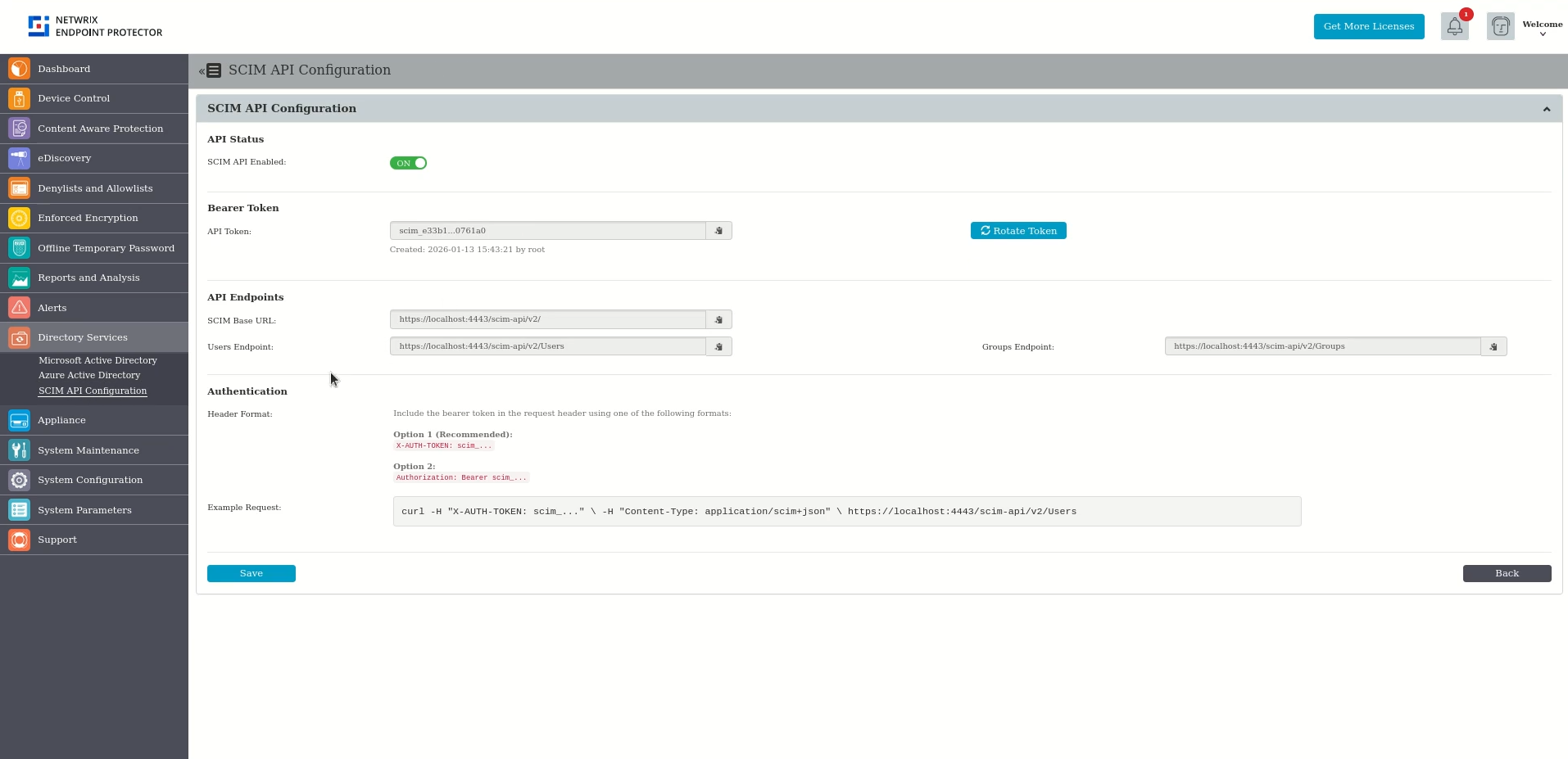 Scim configuration screen