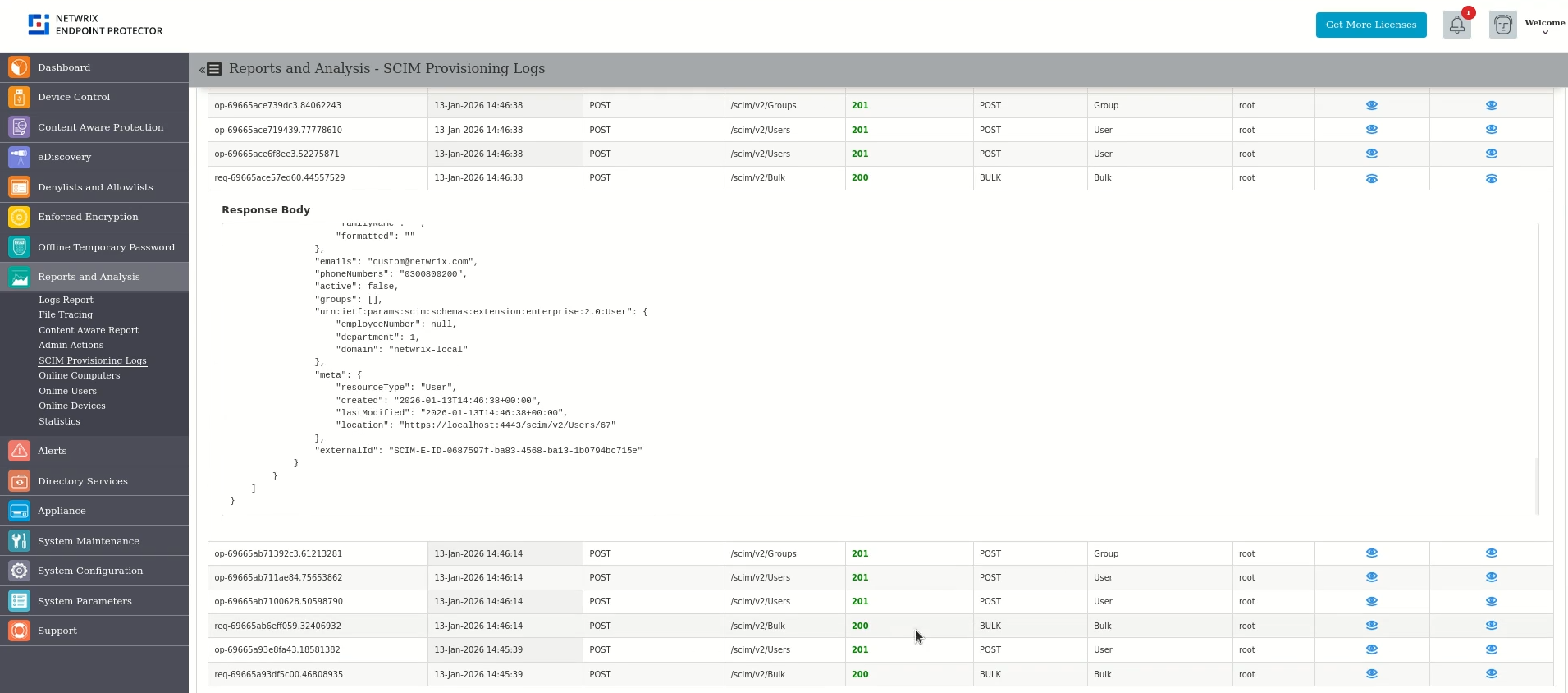 Provisioning reports list expanded