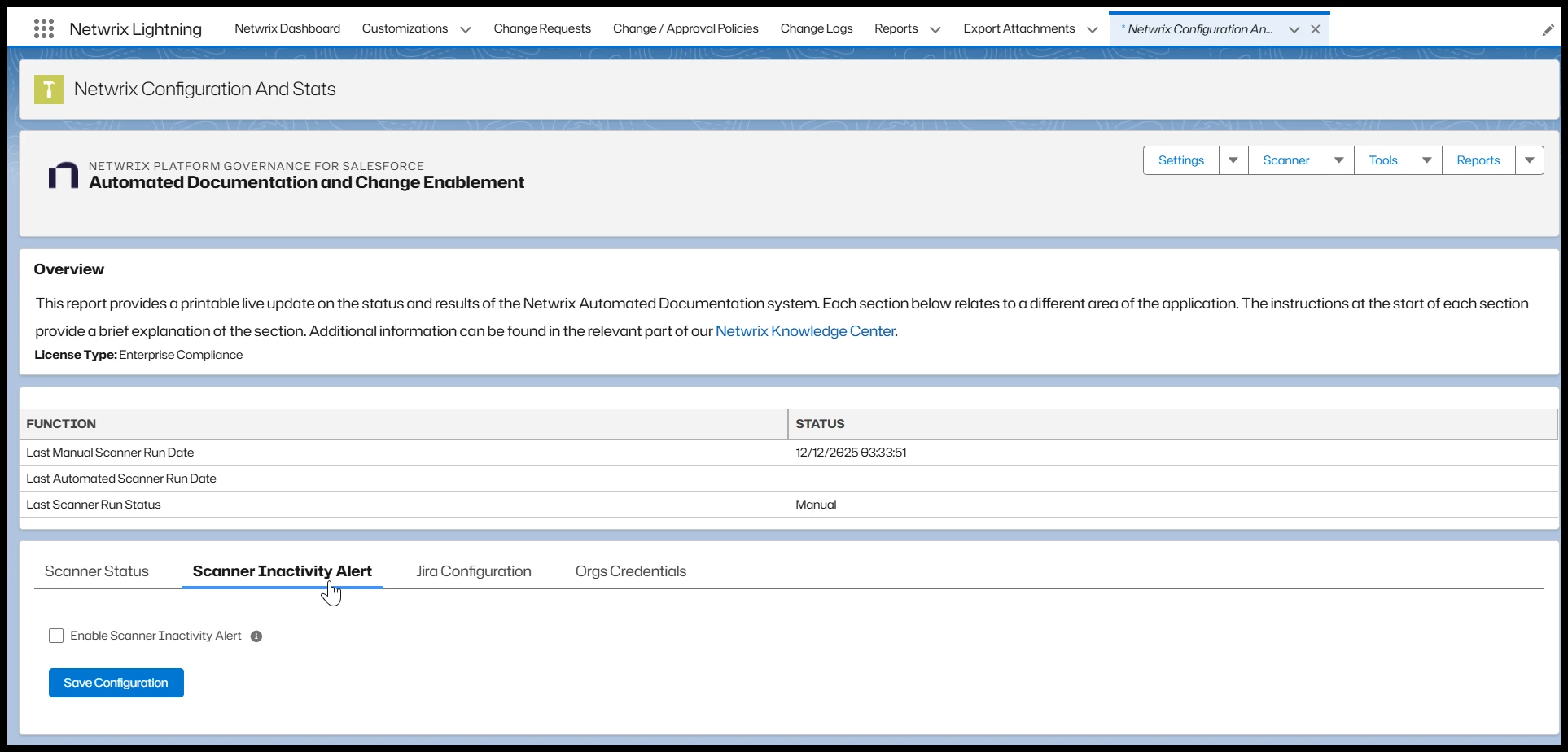 Scanner Inactivity Alert Section