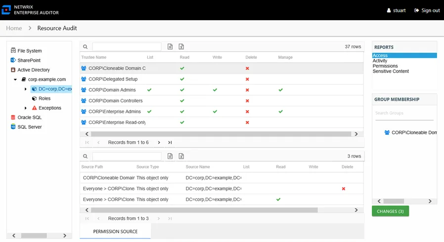 Access report at the domain object level