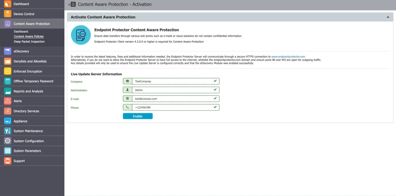 The module is displayed but requires a simple activation by pressing the Enable button