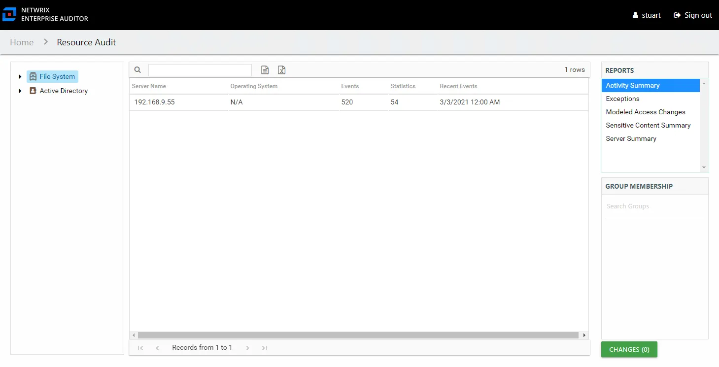 Activity Summary report at the File System node