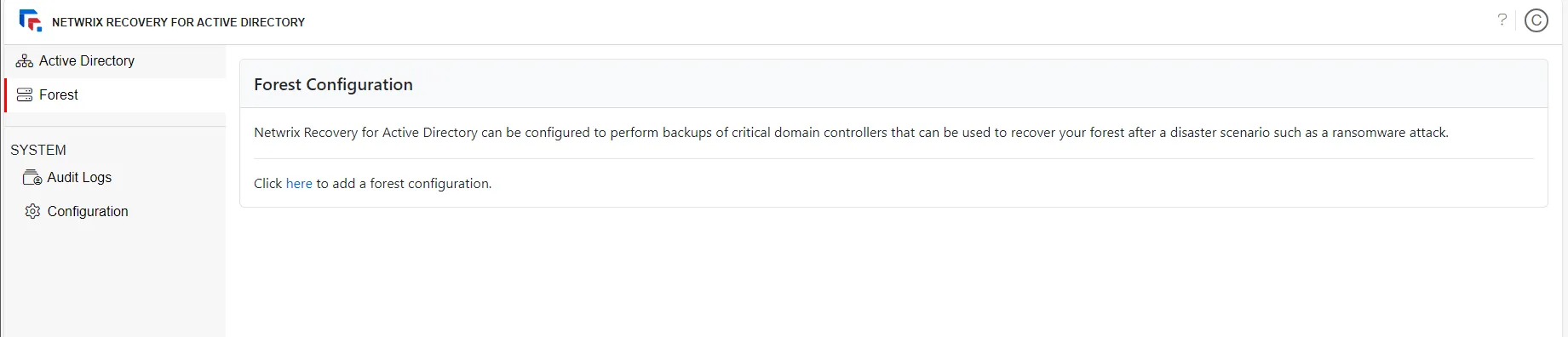Forest Configuration page