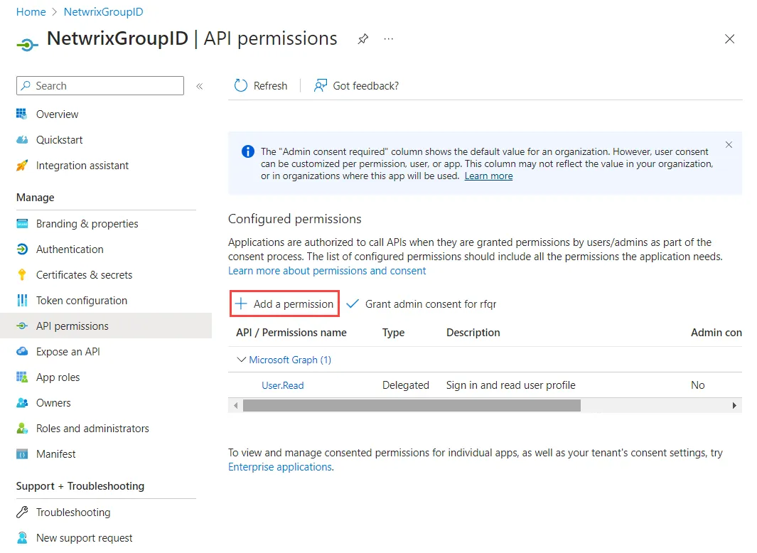API Permission page