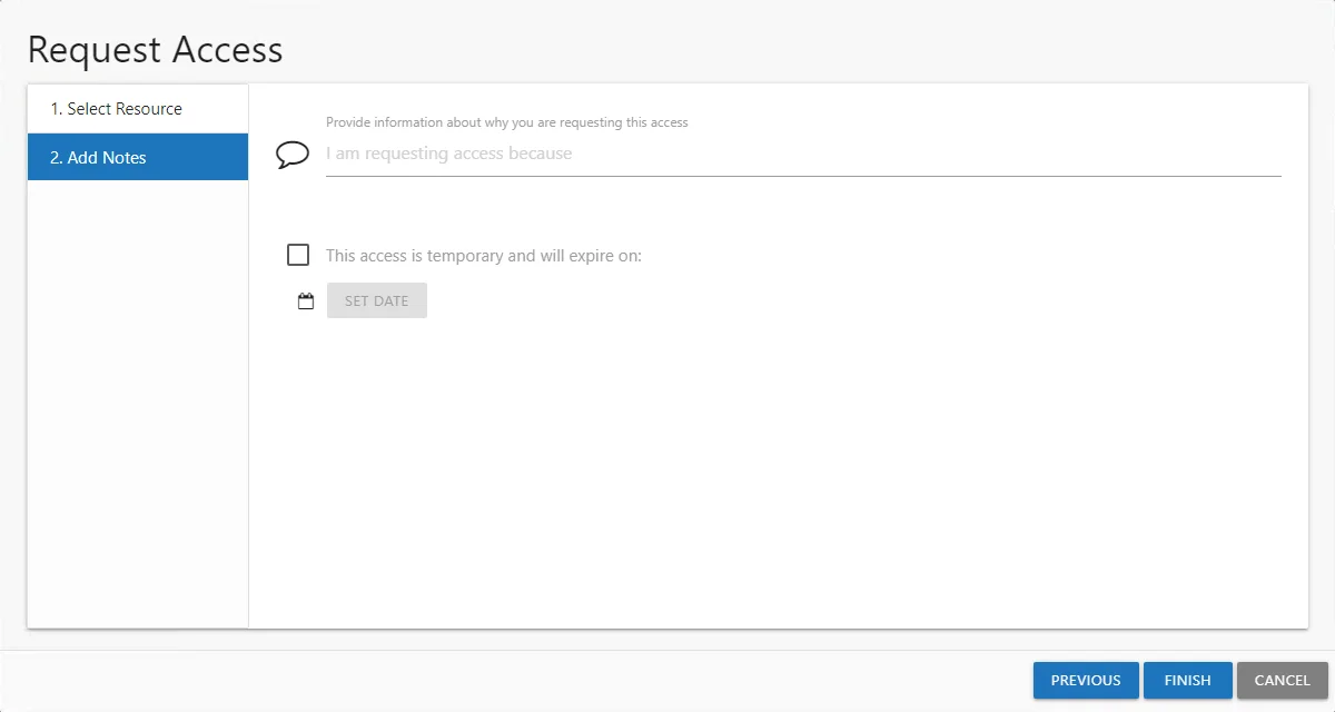Request Access wizard Add Notes page