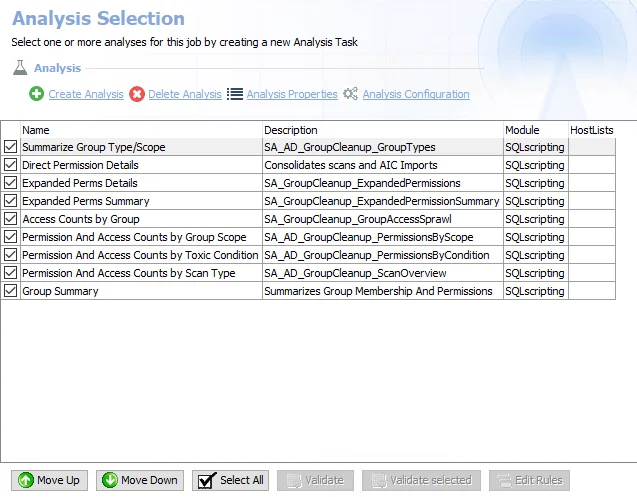 Analysis Selection Page