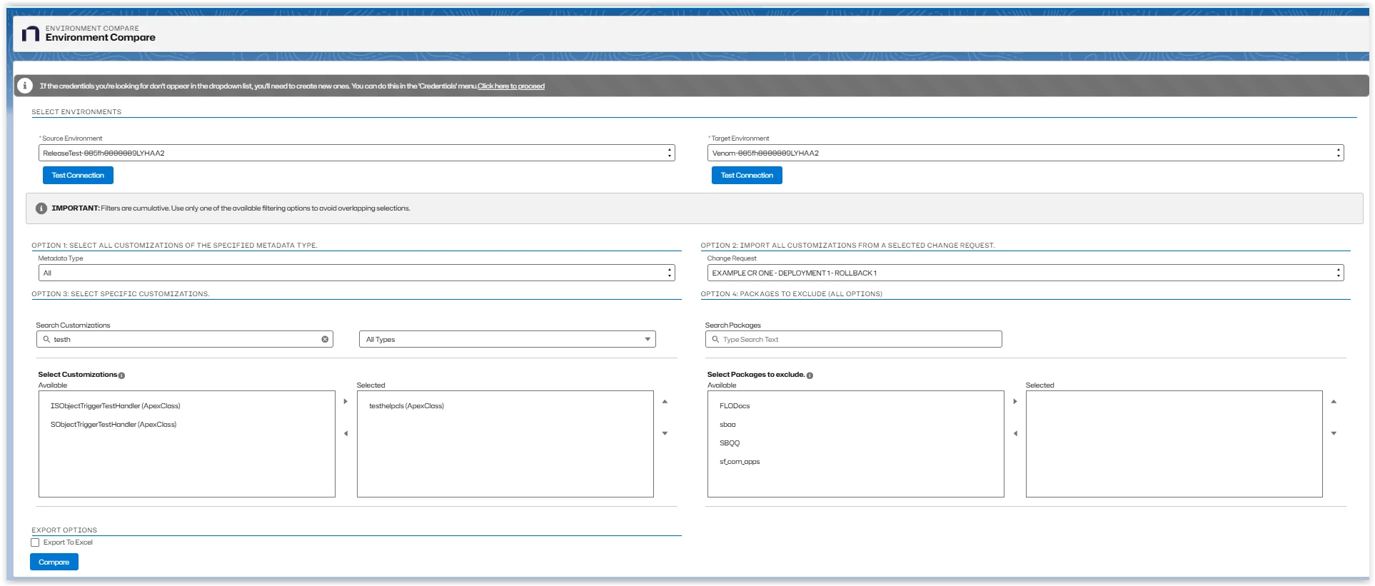 Run the Compare Environment tool