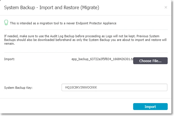 System Backup list — Generating status during active restore