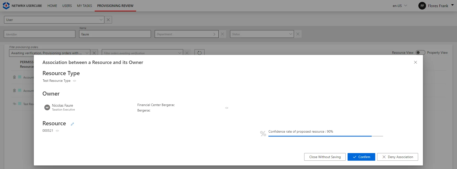 Correlation Review - Provisioning Review Screen