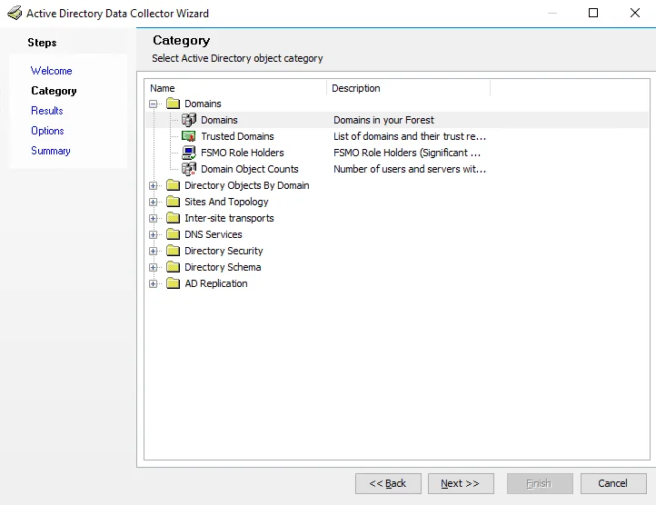 Active Directory Data Collector Wizard Category page