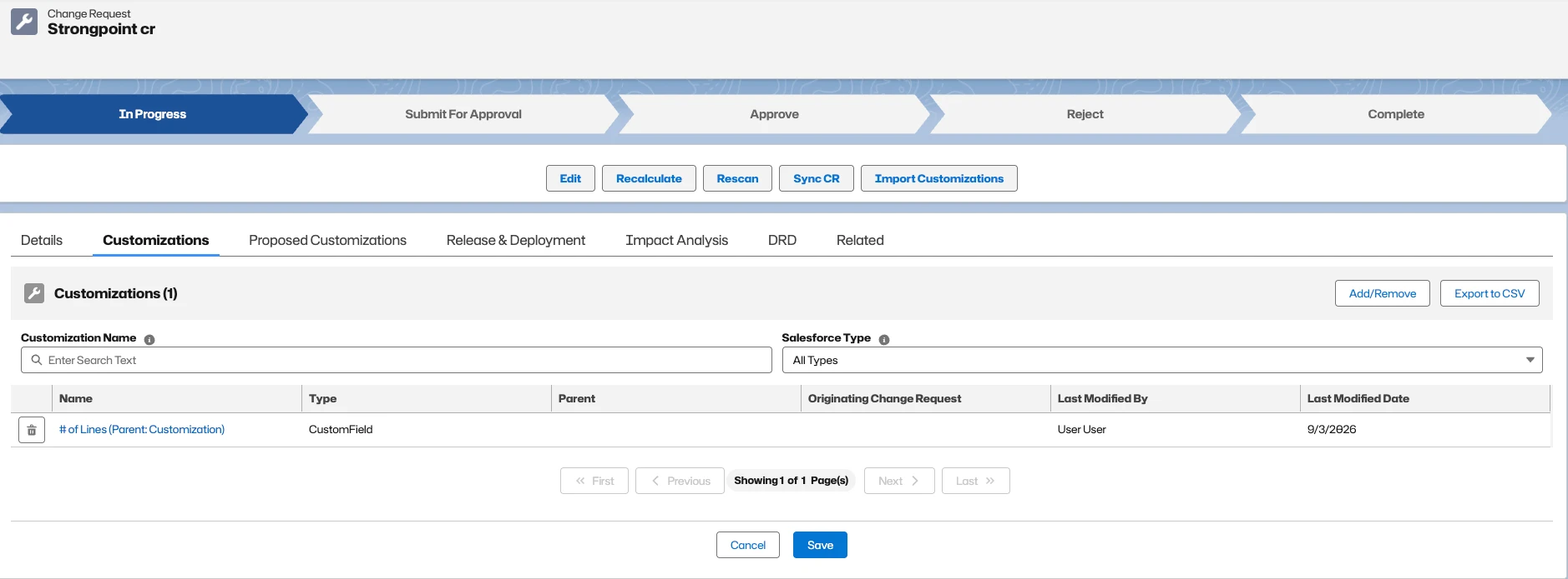 Customizations section