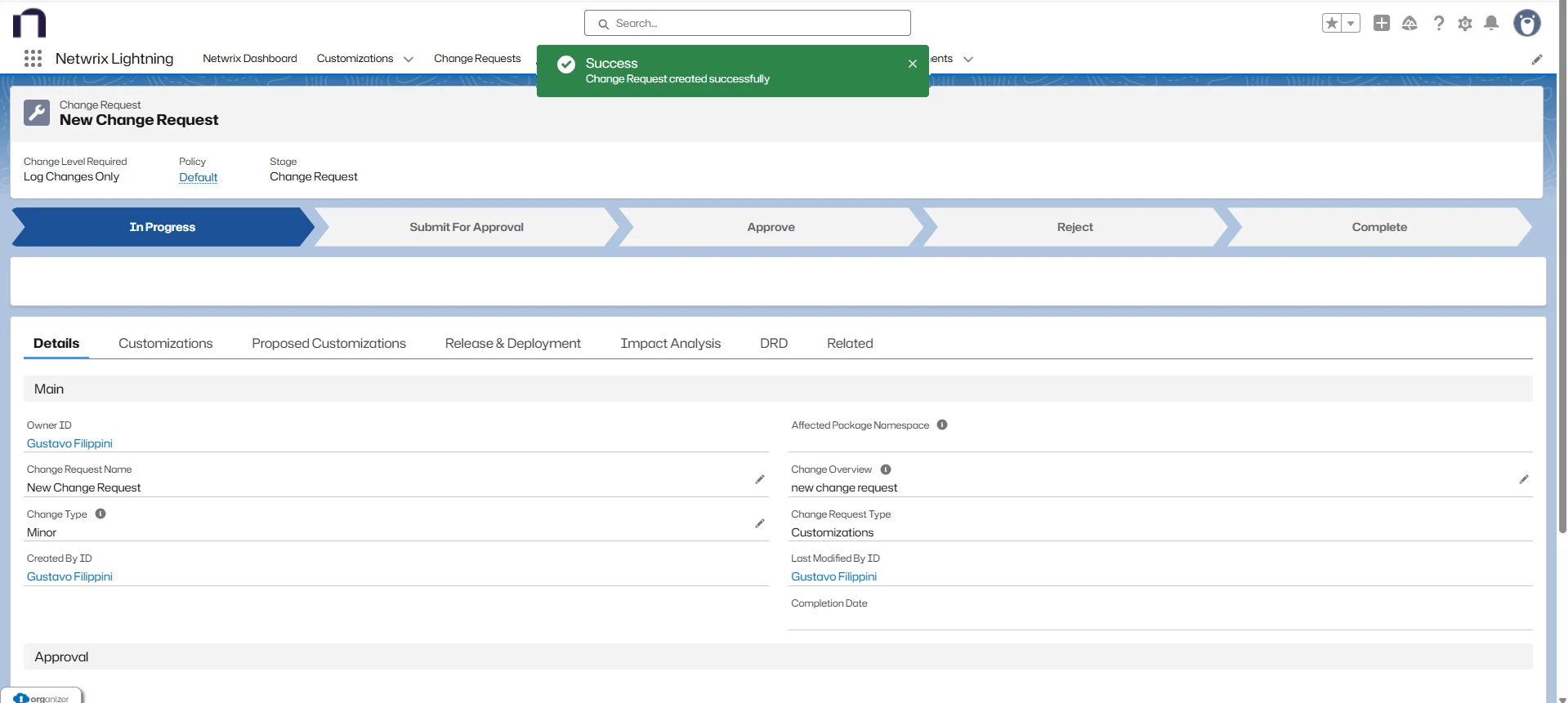 Continue with the Change Request