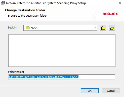 File System Proxy Setup Wizard Change destination folder page