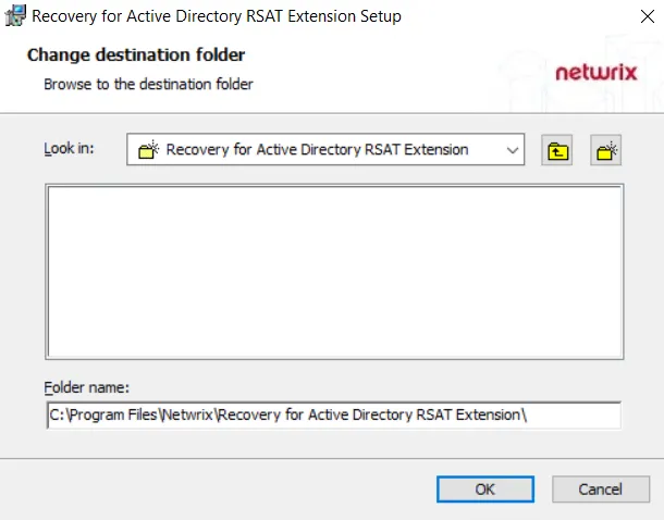 RSAT Extension Setup Wizard - Change destination folder page