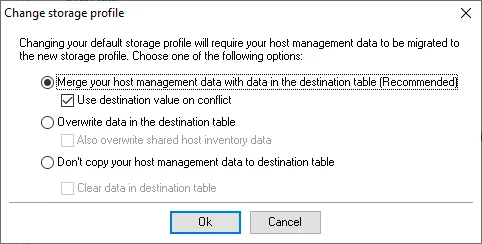 Change storage profile dialog