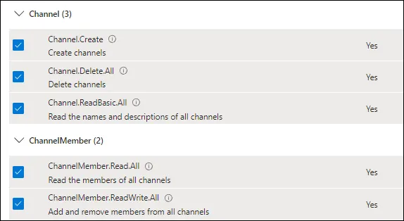 Microsoft Entra ID Application Permissions - Channel