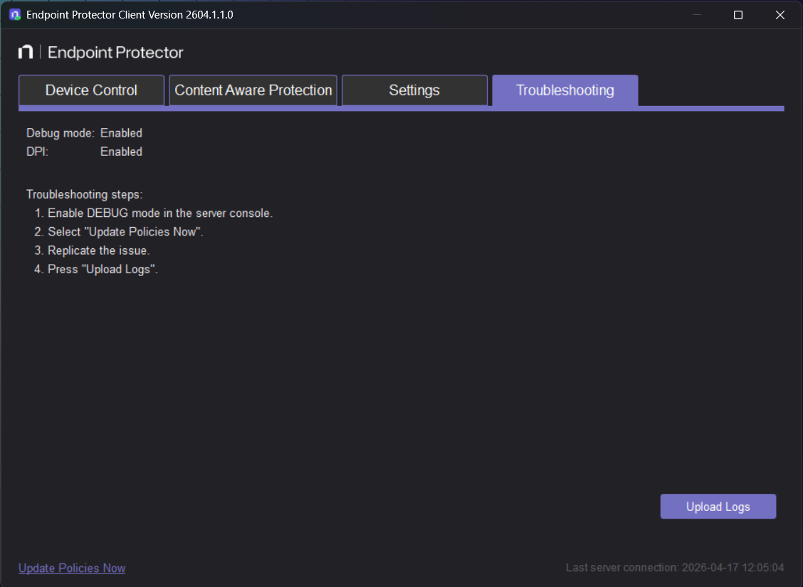 Netwrix Endpoint Protector Client Debug Mode