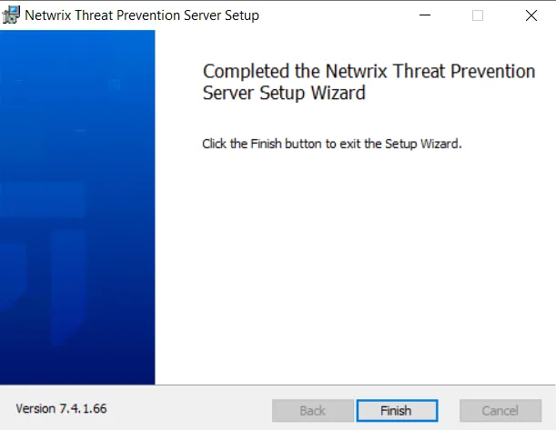 Threat Prevention Server Setup wizard – Completed page