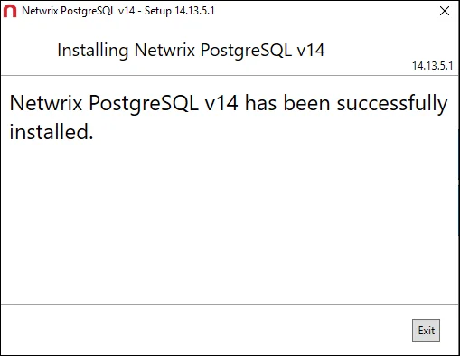 Netwrix PostgreSQL Setup wizard on the Successfully Installed page