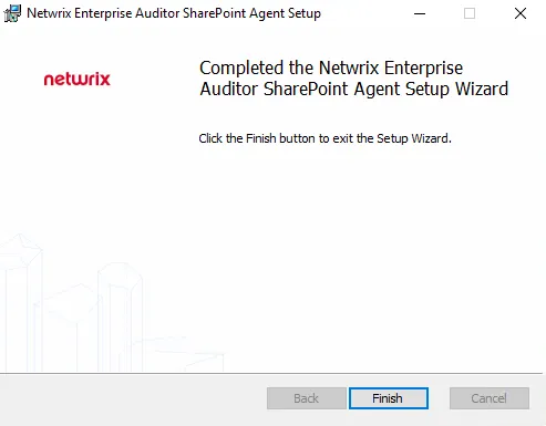 SharePoint Agent Setup Wizard Completed page