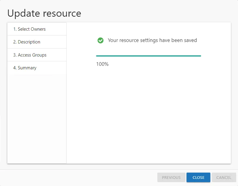 Update resource wizard completed page