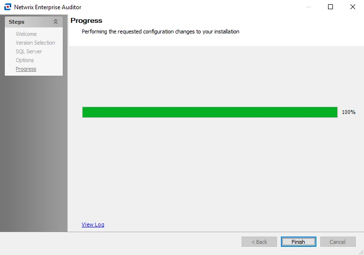 Progress page when upgrade process has completed
