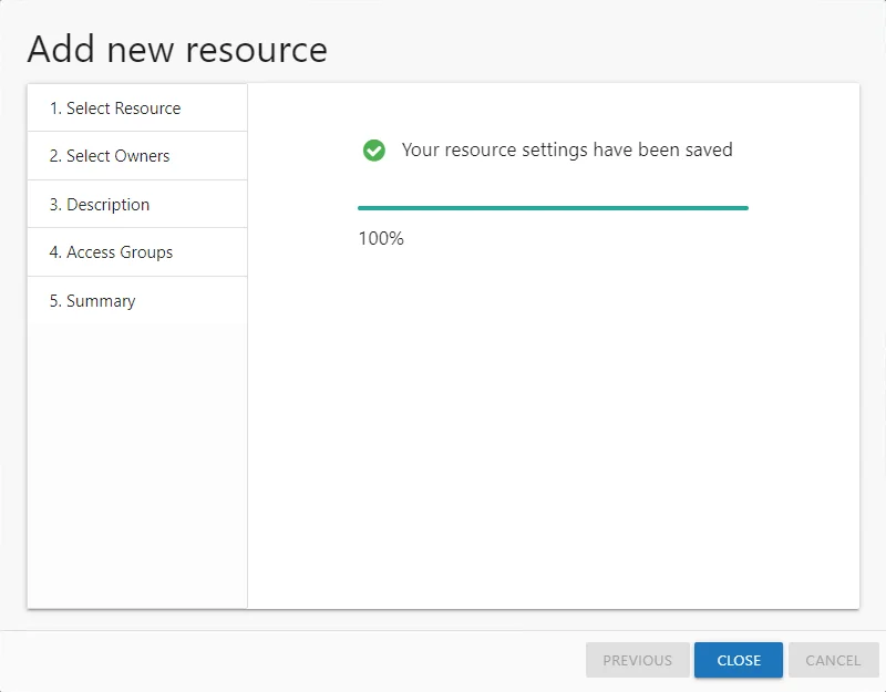 Add new resource wizard completed page