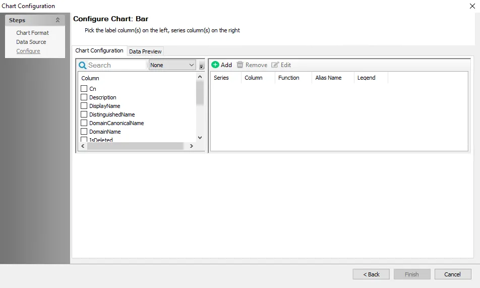 Chart Configuration wizard Configure page