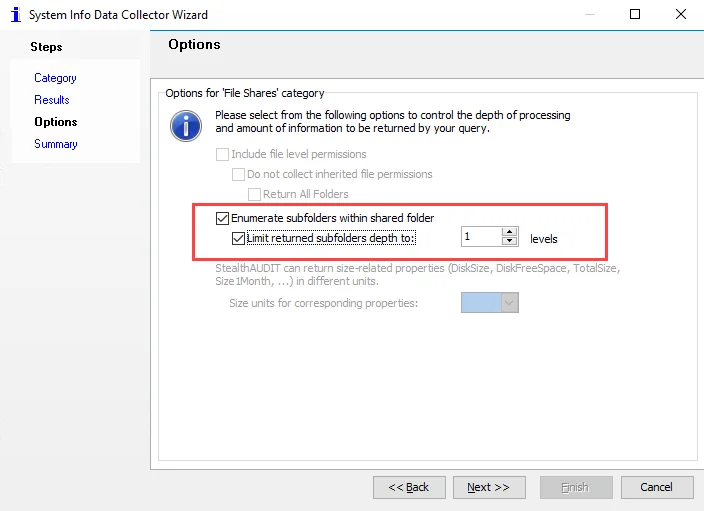 System Info Data Collector Wizard Options page