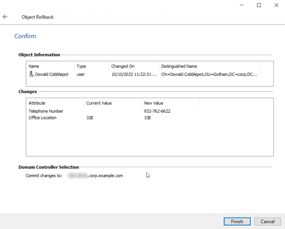 Object Rollback wizard - Confirm Page