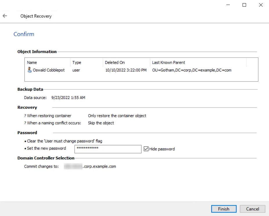 Object Recovery Wizard - Confirm page
