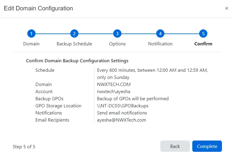 Edit Domain Configuration wizard - Confirm page