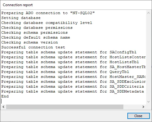 Connection report window