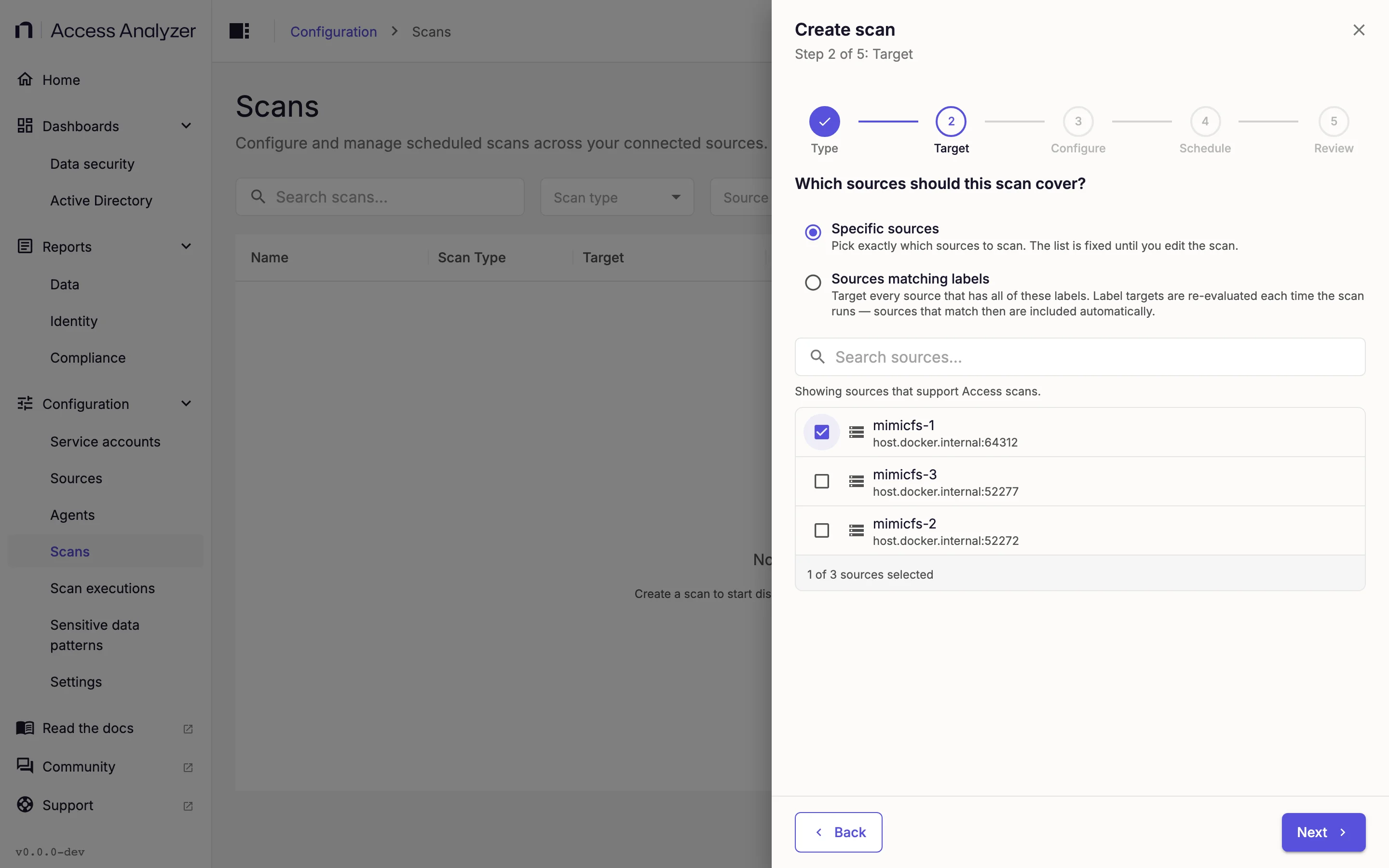 Create scan step 2 with one source selected