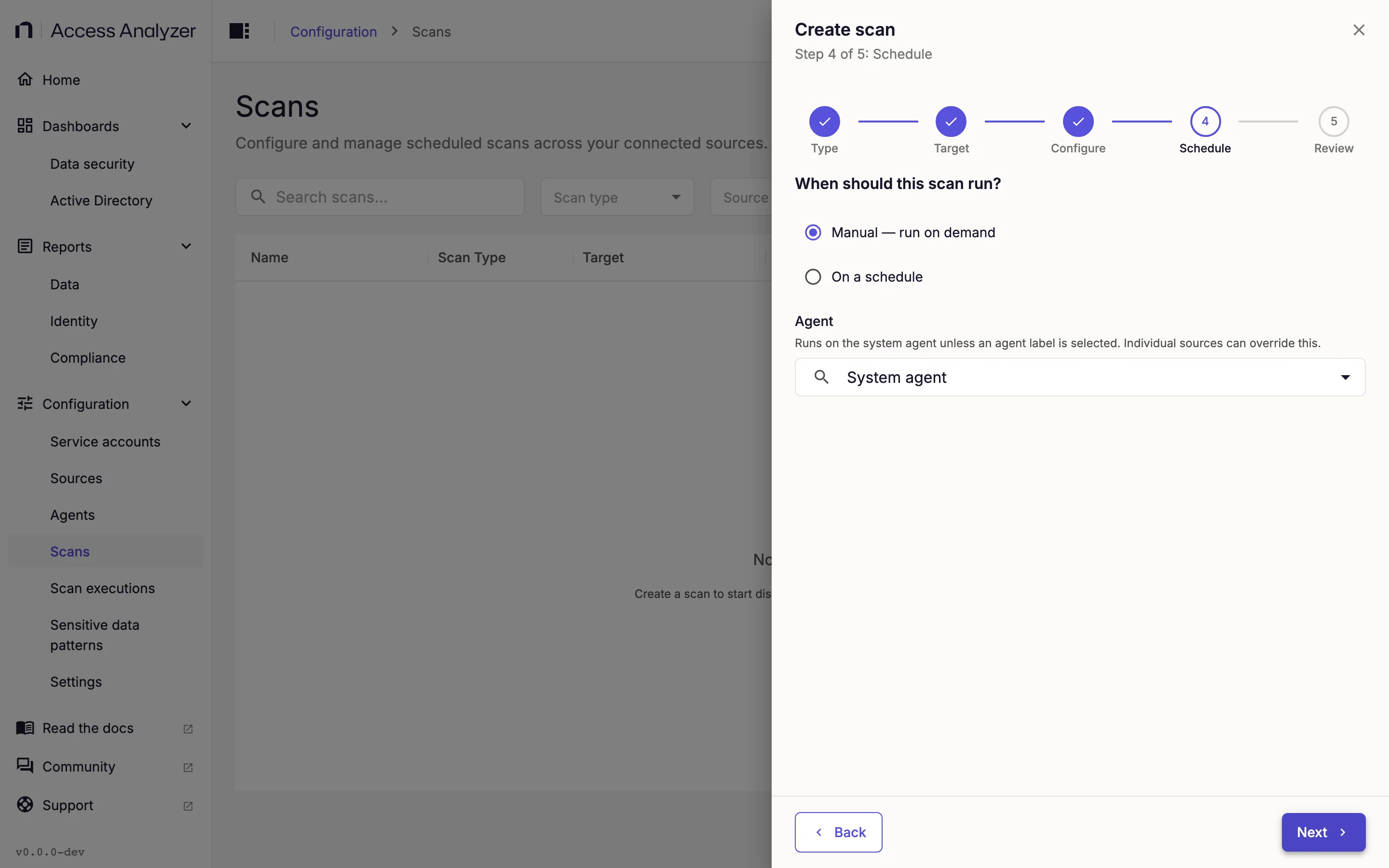Create scan step 4 schedule with Manual selected