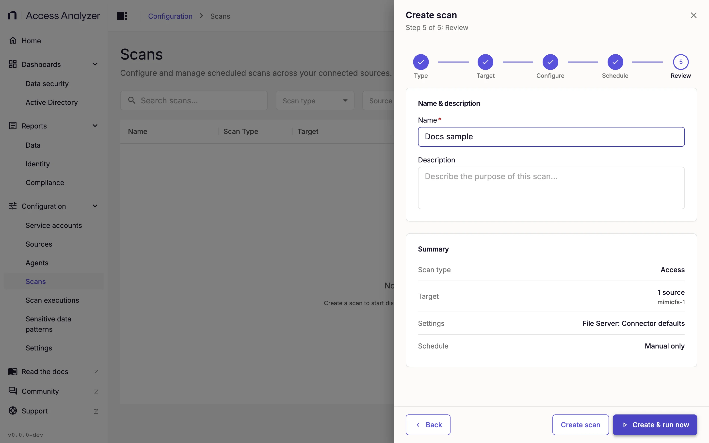 Create scan review step ready to create
