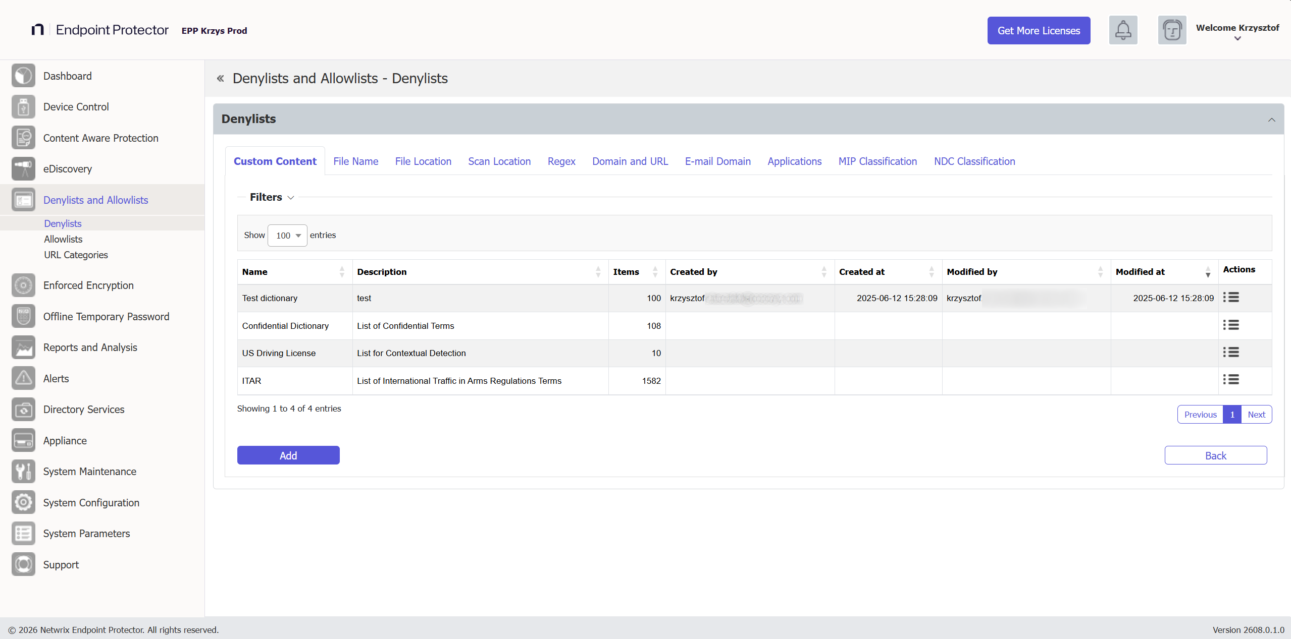 Denylists Custom Content configuration