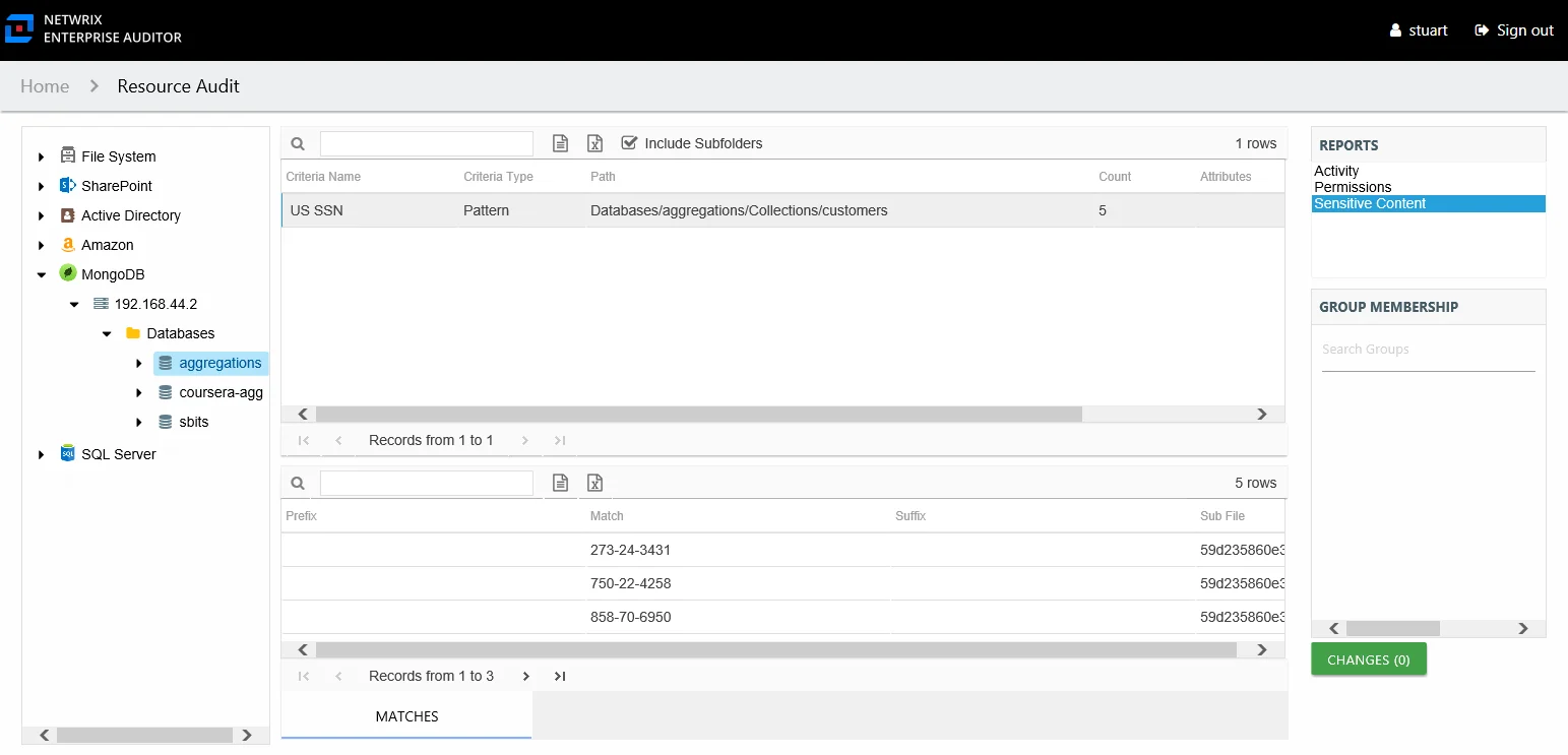 Sensitive Content report at the database and collections level