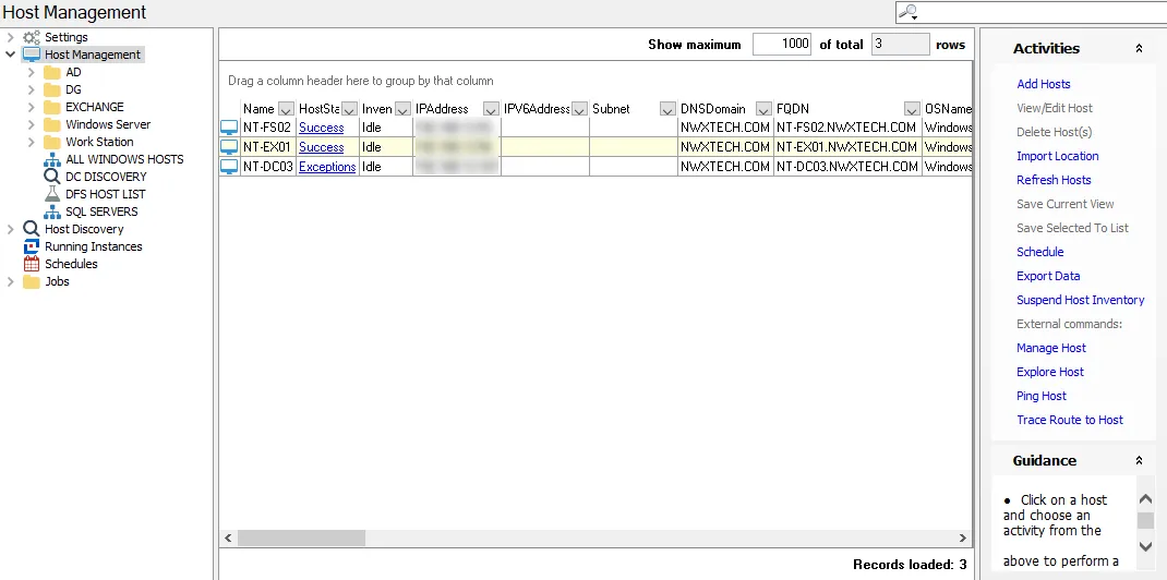 Host Inventory Data Grid