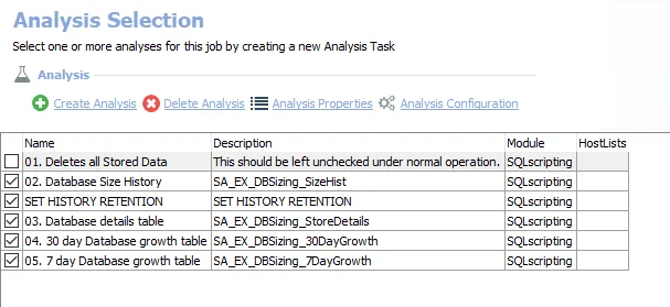 Analysis Tasks for the EX_DBSizing Job