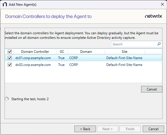 Domain Controllers to Deploy the Agent to page