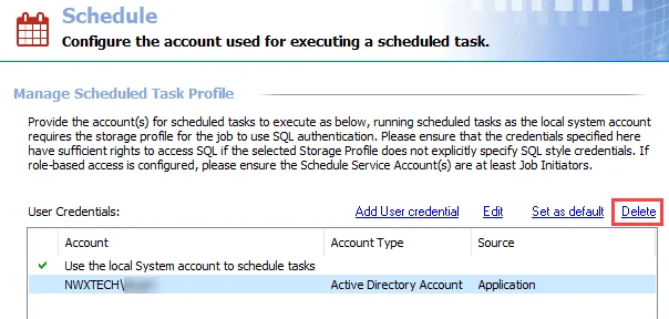 Delete option in the Schedule view