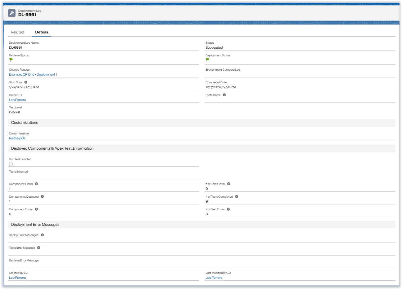Successful deployment log example