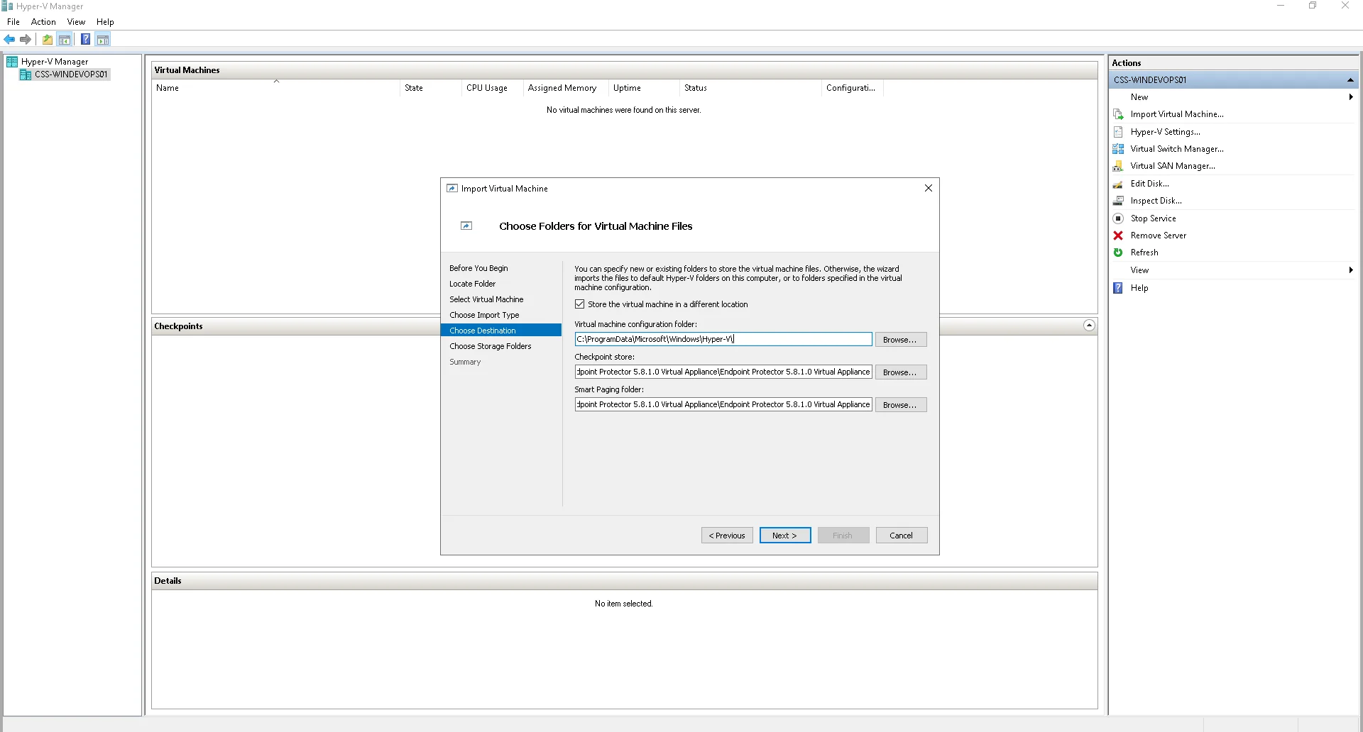  Choosing Folders for Virtual Machine Files 