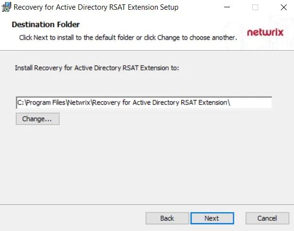 RSAT Extension Installation Wizard - Destination Folder page