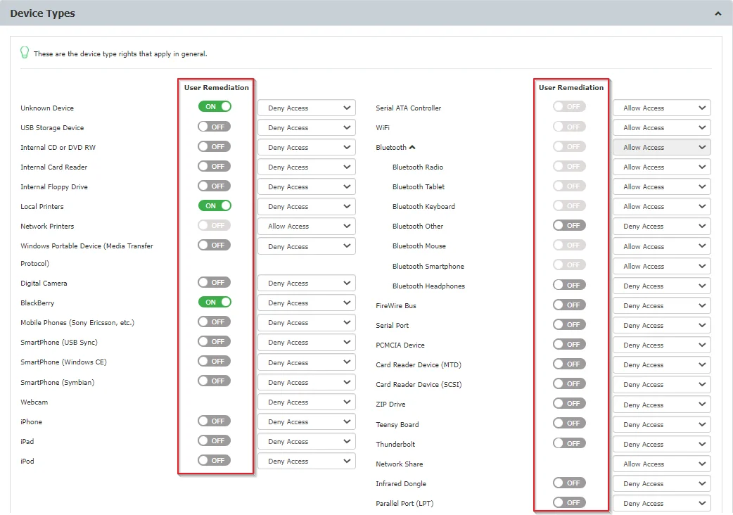 These are device types that apply in General