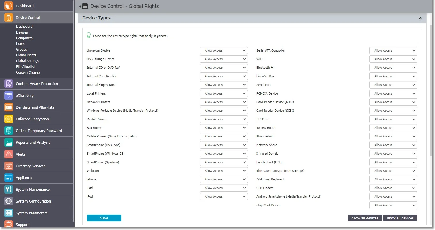Specify what Device Types and also what Speciﬁc Devices can be accessible.
