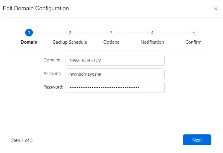 Edit Domain Configuration wizard - Domain page