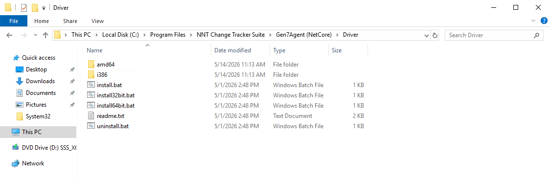 Driver folder showing the Install file